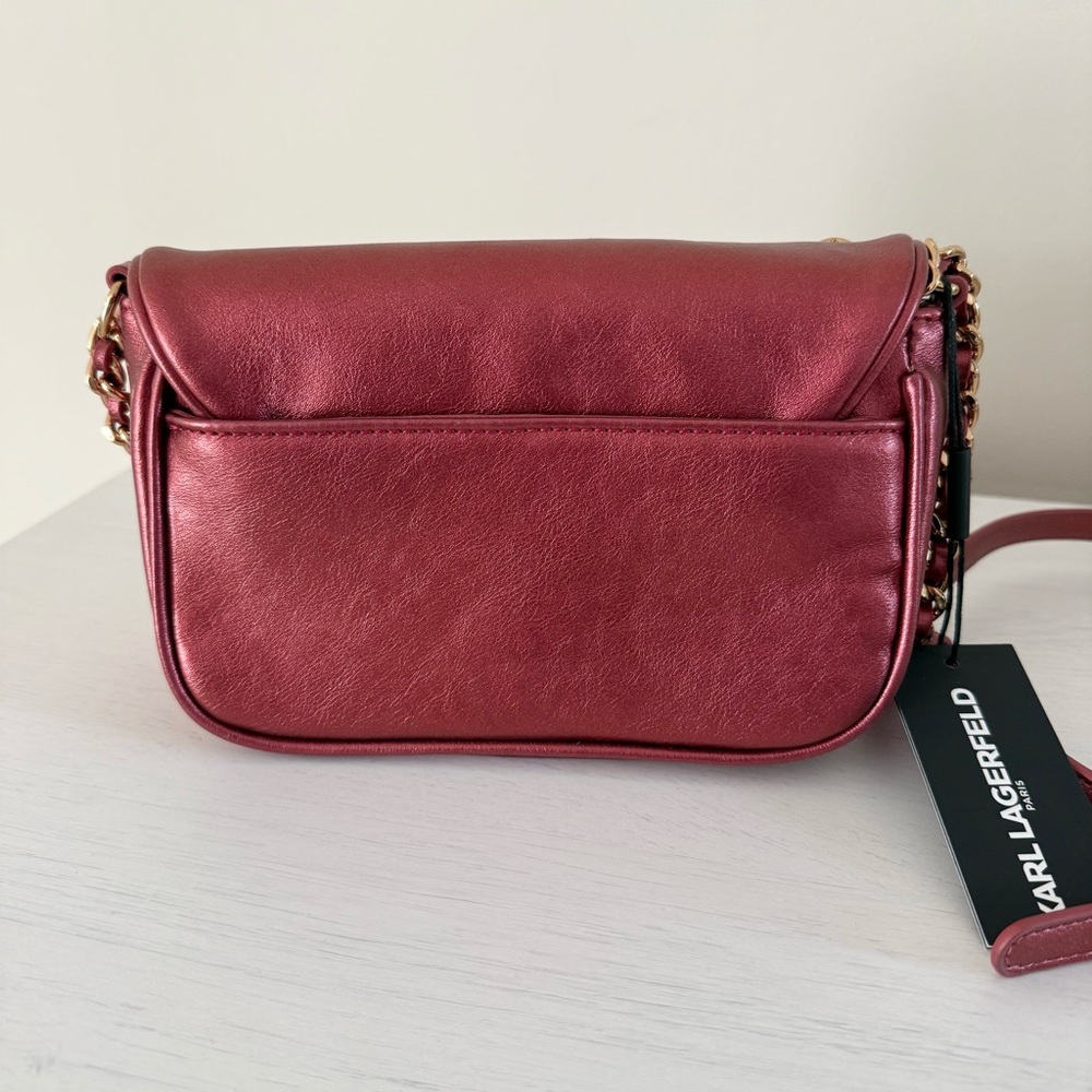 Karl Lagerfeld Metallic Burgundy Heart Flap Bag - Picture 3 of 10